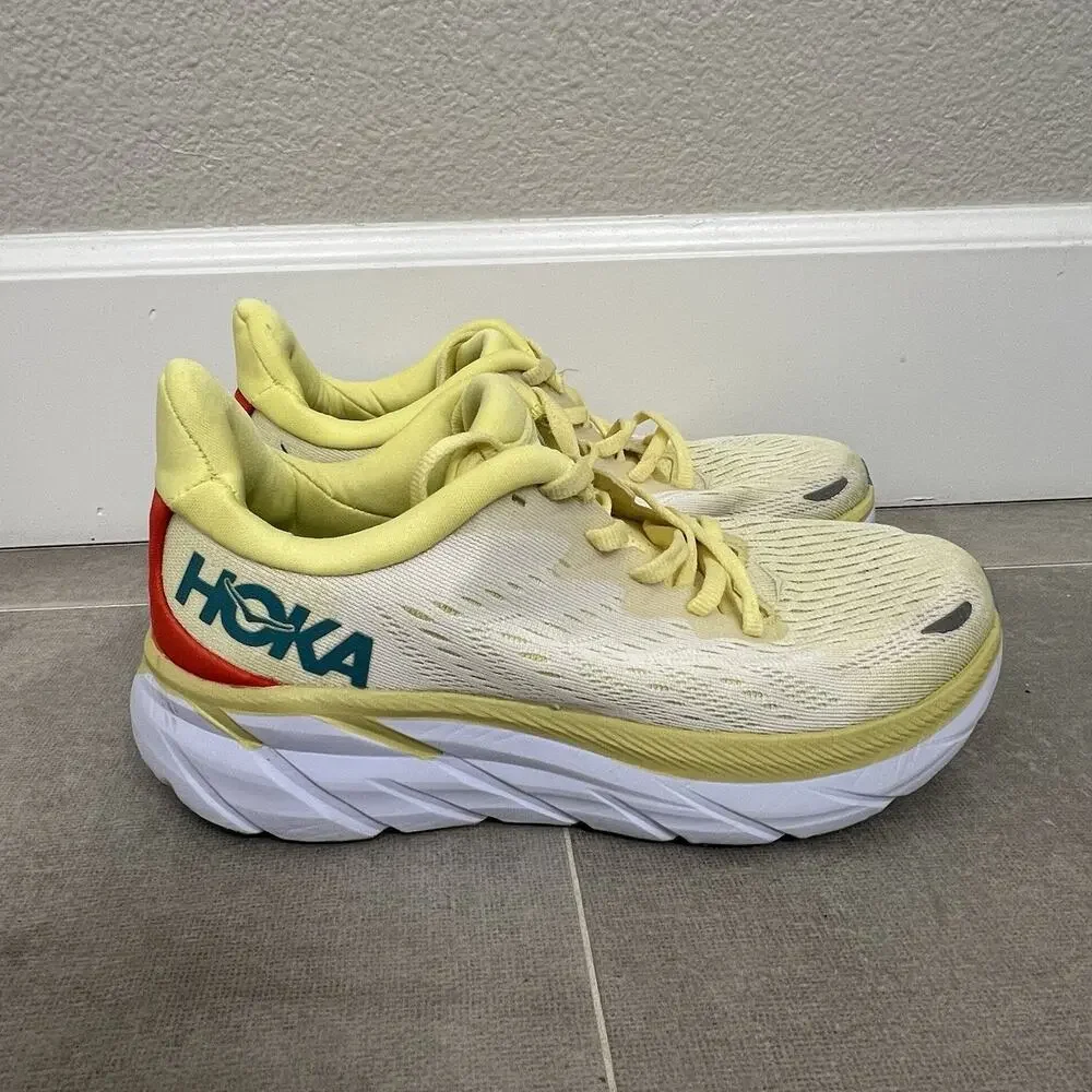 Hoka One Clifton 8 Womens 6B Yellow Athletic Running Sneakers Casual Shoes